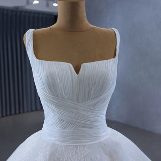 Elegant Sleeveless Square Collar Lace Ball Gown Wedding Dress