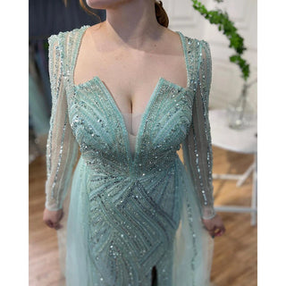 Arabic Turquoise Mermaid Evening Gown 2024: Beaded Open Split for Women's Wedding Party