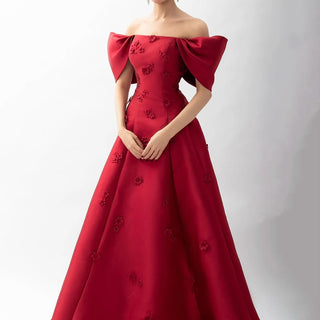 Elegant Off-Shoulder Wine Red A-Line Evening Dress with Appliques for Formal Occasion