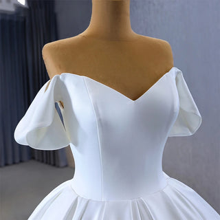 Simple Soft Satin Off Shoulder Bridal Ball Gown Wedding Dresses