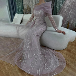 2024 Pink Mermaid Evening Dress with Luxury Beaded Pearls and Overskirt - Formal Gown