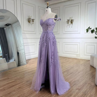 2024 Lilac Spaghetti Strap Front Lace-Up Back A-Line Appliques Prom Dress for Women Wedding Party