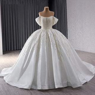 Beach Pearls Empire Satin Bridal Wedding Dress