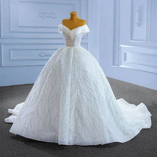 Exclusive Off Shoulder Sequins Empire Ball Gown Wedding Dress