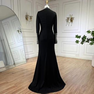 Ships in 1 to 3 Days - Dubai Black Satin Split Mermaid Evening Dress: 2024 Luxury Arabic Lace-up Gowns for Women's Wedding Party