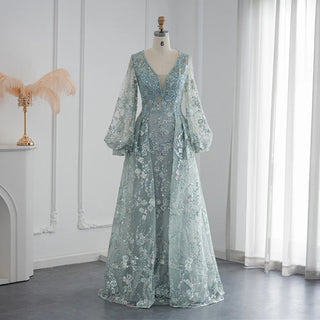 Luxury Crystal Mint Green Dubai Evening Dress: Elegant Gold Pink Muslim Formal Gowns for Women at Wedding Parties