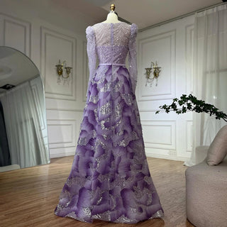 2025 Customized Muslim Elegant Lilac Beaded A-Line Evening Gown for Formal Occasions