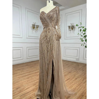 Ships in 1 to 3 Days - Arabic Mint Mermaid Beaded Evening Gown 2024 - Sexy One-Shoulder Split Dress for Women's Wedding Party