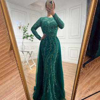 Green Elegant Muslim Mermaid Evening Dress 2024: Lace Beaded Luxury for Women's Wedding Party