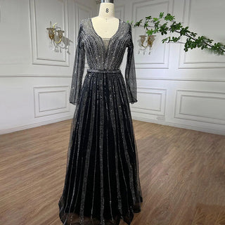 Muslim Luxury Black A-Line Arabic Evening Gown 2024 with Lace Beading - Perfect for Women's Formal Wedding Parties