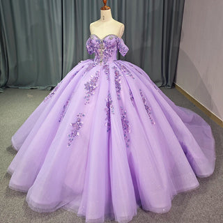 Luxury Rhinestone Lilac Long Tail Evening Gown