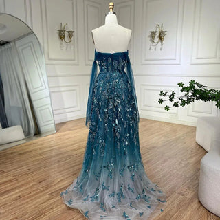 Ships in 1 to 3 Days - Arabic Green A-Line Elegant Strapless Beaded Evening Dress - Long Gown for Women's Elegant Party 2024