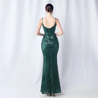 Elegant Sleeveless V-Neck Trumpet Sequin Prom Dress V-Neck Sexy Evening Gown