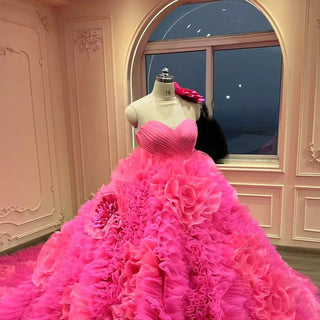 Elegant Fuchsia Sweetheart Puffy Quinceañera Dress for 21st Birthday Party