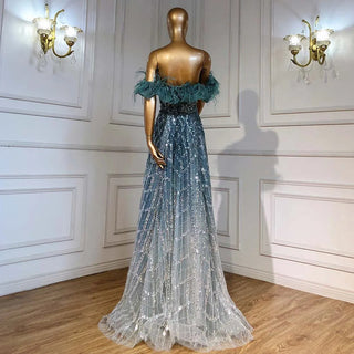 Turquoise A-Line Luxury Evening Dress - Feather Beaded Sweetheart Gown for Women Party 2024