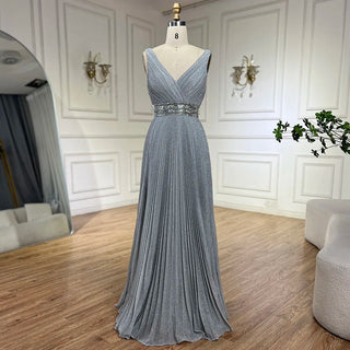 Ships in 1 to 3 Days - 2024 Arabic Gray Mermaid Spaghetti Strap Luxury Evening Gown for Women's Wedding Party