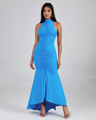 High Neck Ruched Mermaid Maxi Dress for Women 2024