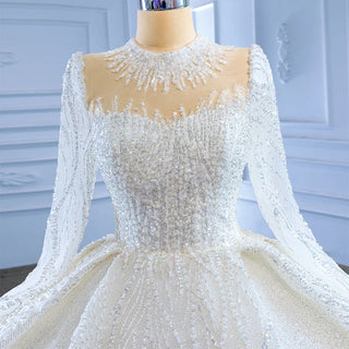 Glamorous Long Sleeve Sequins Bridal Ball Gown Wedding Dress