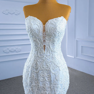 Luxury White Sexy Mermaid Bodycon Sleeveless Lace-Up Wedding Dress