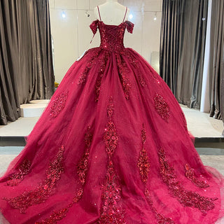 Classic Red Off-Shoulder Lace Evening Party Gown