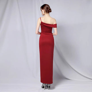 One-Shoulder Satin Prom Dress - Ankle-Length Mermaid Prom Dress