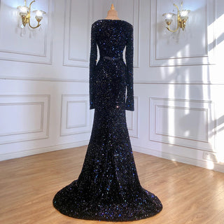 Muslim Black Sequin Mermaid Evening Dress - Women's Party Gown 2024