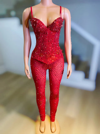 Sparkly Rhinestone Mesh Bodysuit – Stage Performance & Party Jumpsuit