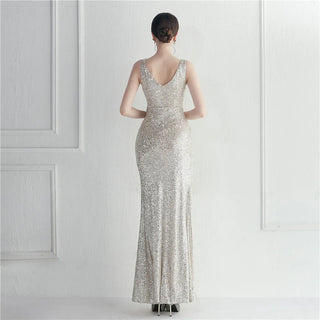 Sparkling V-Neck Sequin Trumpet Mermaid Prom Dress - Long Evening Gown