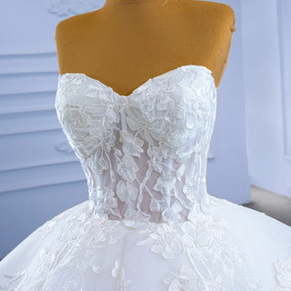 Fairy Sweetheart Ivory Appliqued Flower Ball Gown Wedding Dress