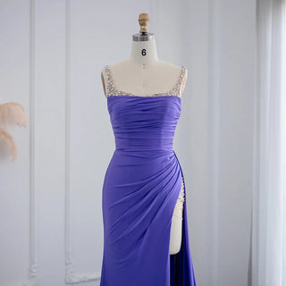 Regal in Purple: 2024 Dubai Luxury Mermaid Evening Dress with High Slit - Ideal for Women's Wedding Guest Formal Prom Gowns