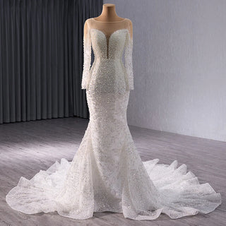 Beautiful Pearls Mermaid Slim Wedding Gowns Dresses For Girls