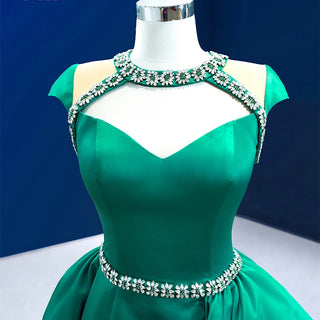 Green Satin Mermaid Prom Evening Dresses With Detachable Train.