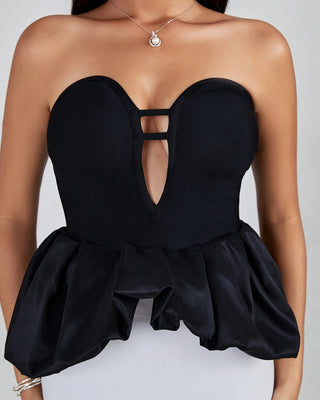 Fall 2023 Women’s Colorblock Strapless Black and White Off-Shoulder Sexy Evening Dress - Party and Club Wear