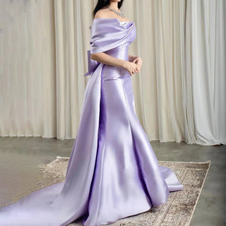 Lilac Elegant Mermaid Evening Dress 2024: Boat Neck, Beaded, Satin, Sexy - Ideal for Women's Party