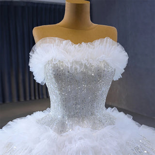 Beautiful Strapless Ruffle Ball Gown Wedding Dress for Girls