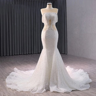 Sexy Sleeveless Beading Illusion Mermaid Wedding Dresses