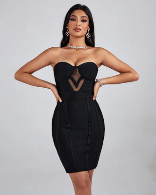 Fashion Design Hot Club Dress - Strapless Sexy Clubwear Mesh Transparent Bodycon Black Bandage Dress for Party