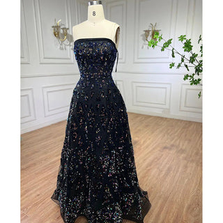 Black A-Line Elegant Evening Dress 2024 - Off-The-Shoulder Luxury Beaded Sequins for Women's Party