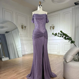 Elegant Purple Sleeveless Tulle Evening Dress Gown for Formal Occasion