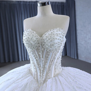 Luxury Ivory Strapless Bridal Ball Gown Wedding Dress with Tail