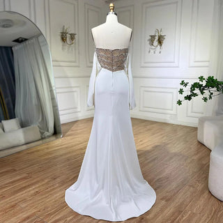 2024 Sexy Scalloped White Mermaid Evening Dress in Dubai: Luxury High-Slit Prom Gown for Women's Wedding Party