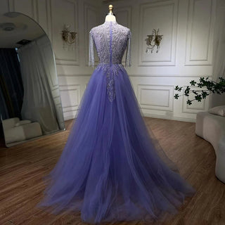 Ships in 1 to 3 Days - 2024 Arabic Lilac Elegant A-Line Beaded Tassel Luxury Dubai Evening Dresses Gowns for Woman Wedding Party