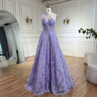 Ships in 1 to 3 Days - 2024 Arabic Lilac One-Shoulder A-Line Lace Appliques Luxury Prom Dress for Women's Party