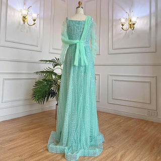 Muslim Mint Over Skirt A-Line Beaded Luxury Dubai Long Evening Dress - Women's Wedding Party Gown 2024