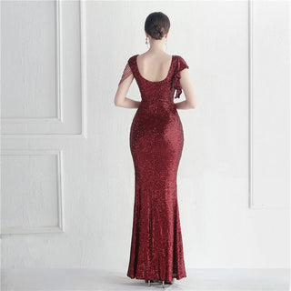 Stunning O-Neck Sequin Prom Dress with Beading and Split