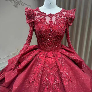 Traditional Red Empire Puffy Ball Gown for Evening Parties