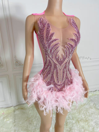 Ships in 1 to 3 Days - 2024 Extravagant Beaded Feather Mini Dress