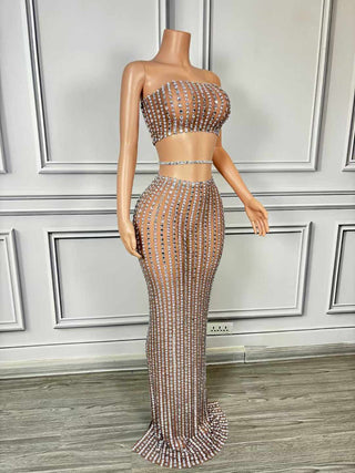 Crystal Encrusted Sheer Two-Piece EveninCrystal Encrusted Sheer Two-Piece Evening Gowng Gown