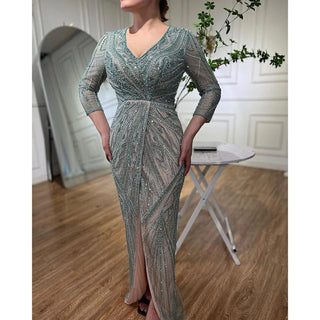 Elegant Green Mermaid Evening Dress - High Split, Beaded, and Luxurious for Women's Party 2024