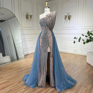 Blue High Split With Overskirt Mermaid Luxury Beaded Dubai Evening Dress: 2024 for Women's Wedding Party